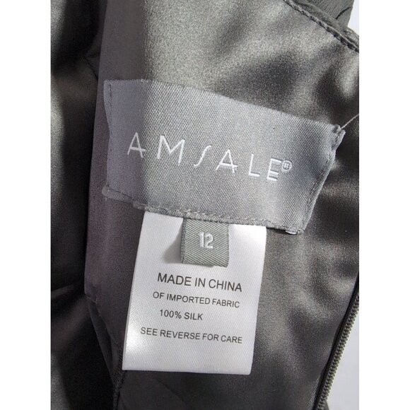 Amsale Cocktail Dress Womens 12 Gray Silk Chiffon Spaghetti Strap Knee Length - Picture 7 of 11